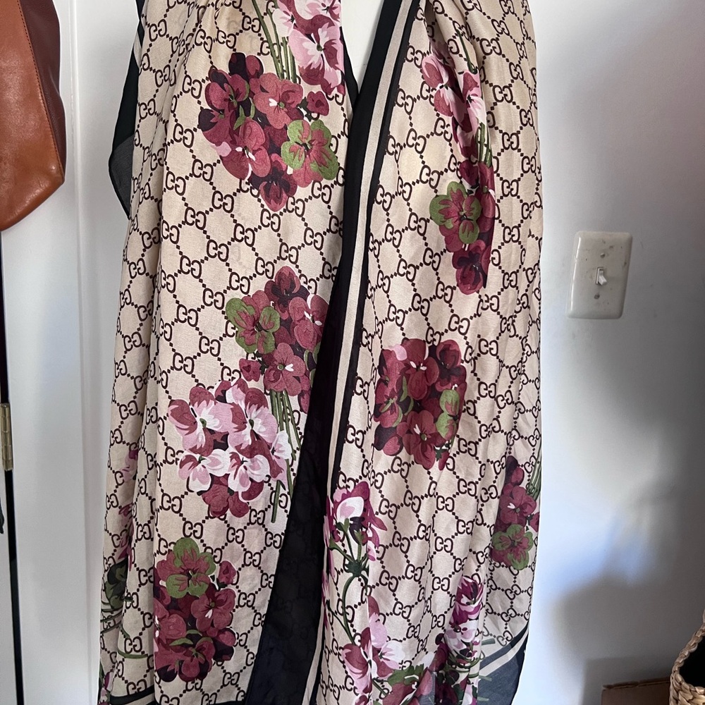 Gucci Designer Monogram Floral Silk Scarf